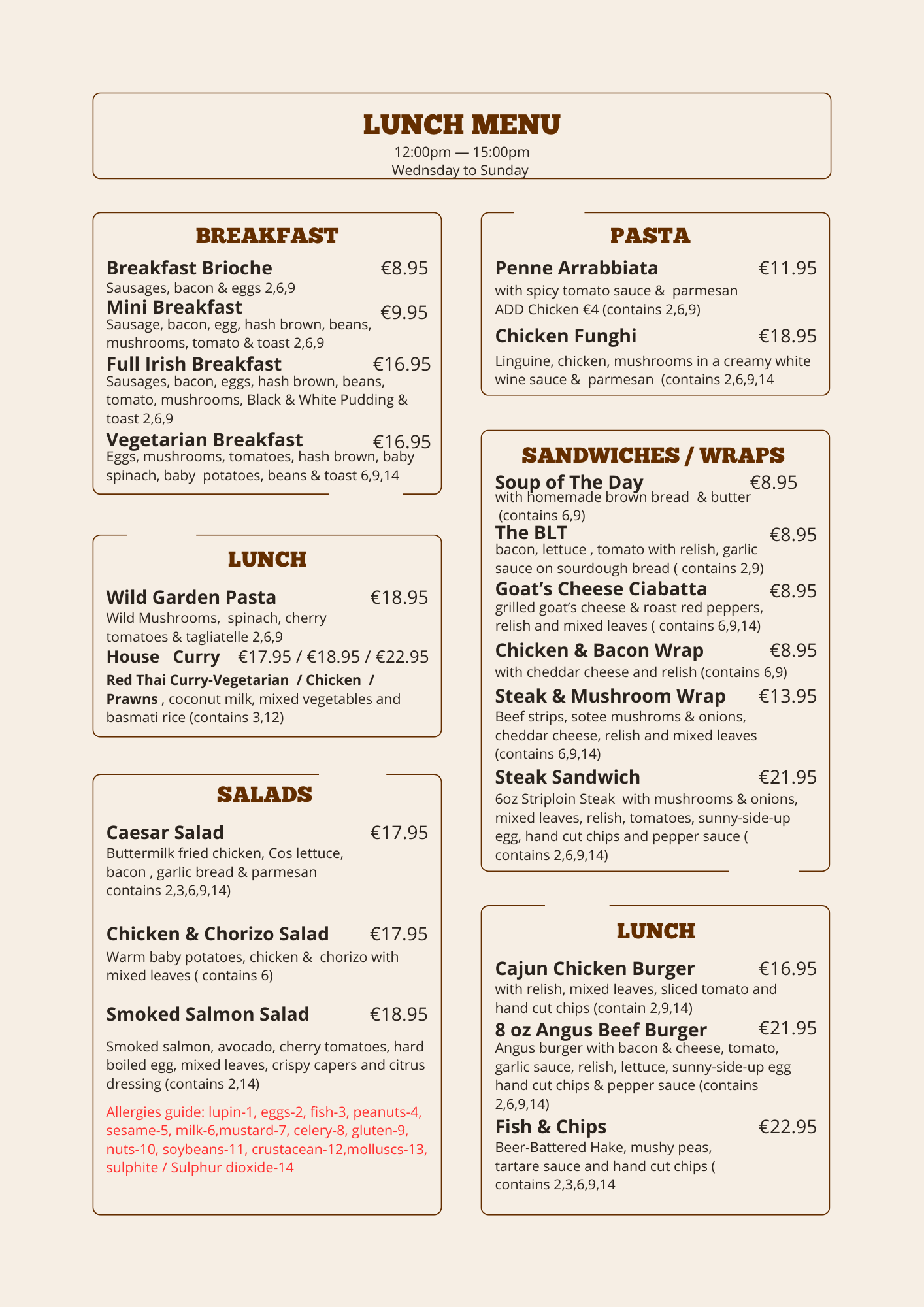 lunch food menu may 2026